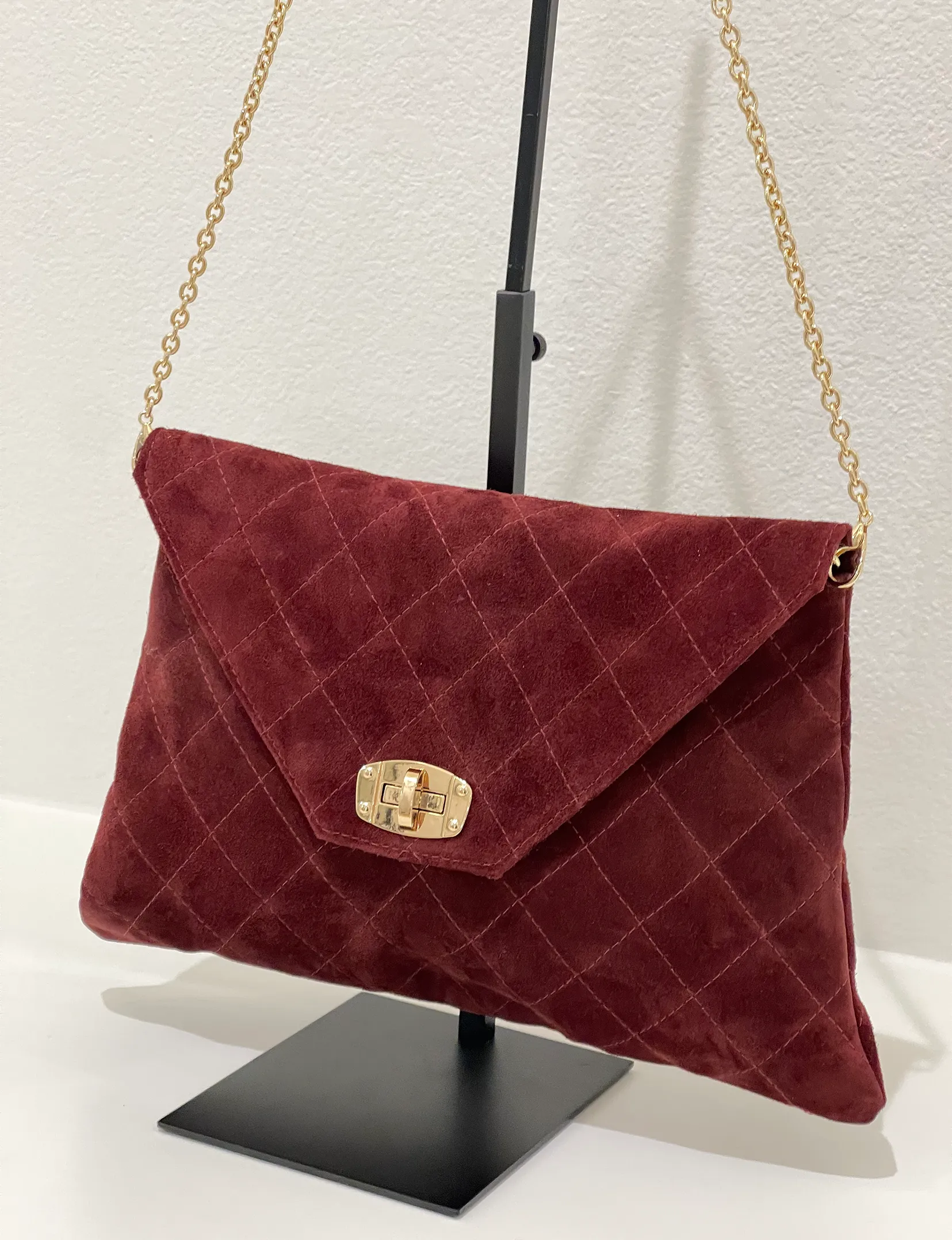 Amber Clutch, Burgundy Suede