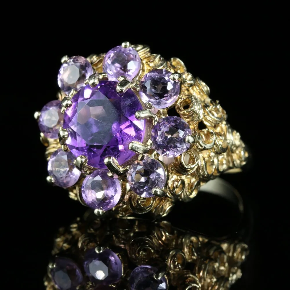 Amethyst Gold Large Cluster Ring 9Ct Gold