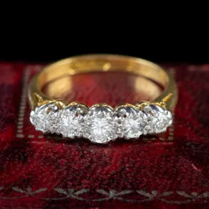 Antique Edwardian Five Stone Diamond Ring 18Ct Gold Platinum Circa 1905