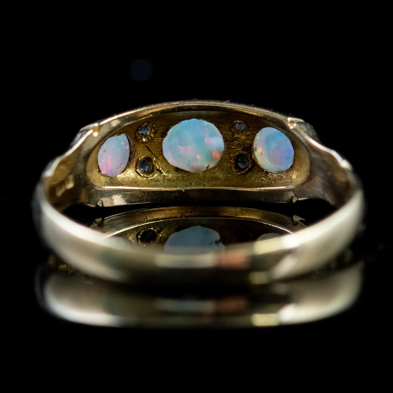 Antique Edwardian Opal Diamond Ring 18Ct Gold Dated 1901