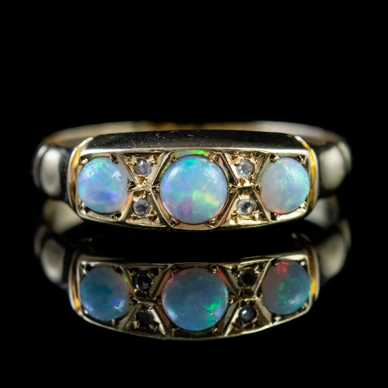 Antique Edwardian Opal Diamond Ring 18Ct Gold Dated 1901