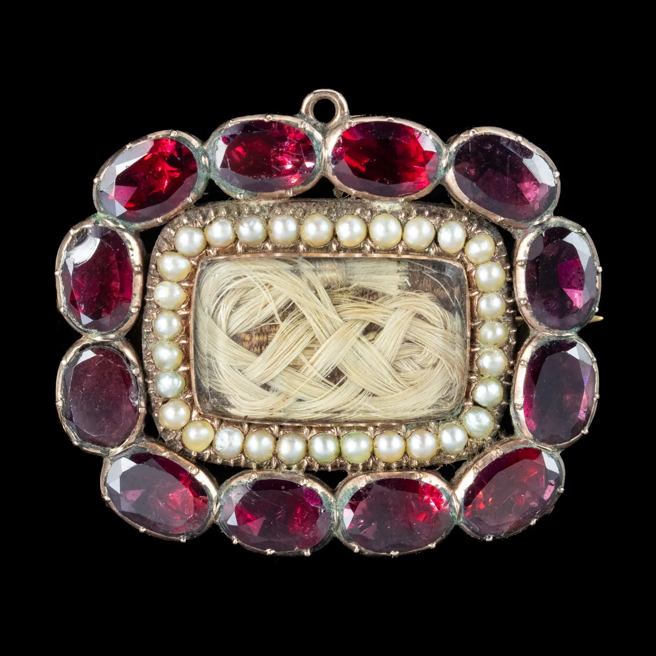 Antique Georgian Garnet Pearl Mourning Brooch 18ct Circa 1800