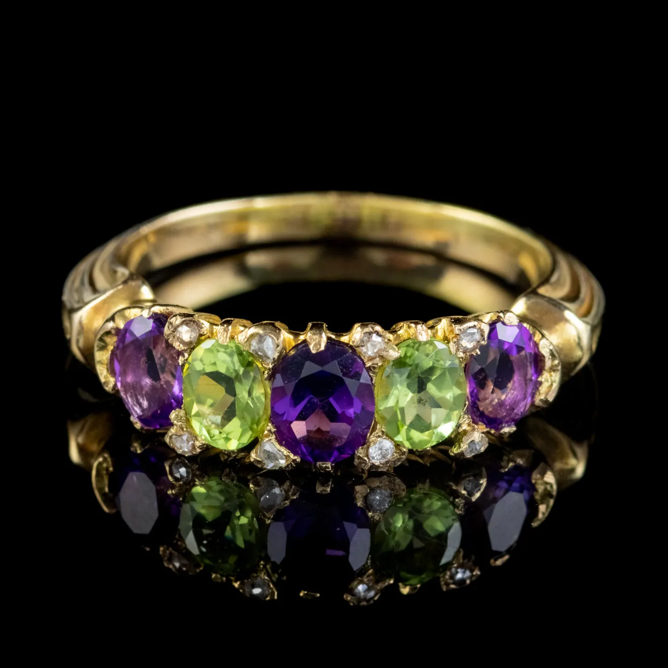 Antique Suffragette Ring Amethyst Peridot Diamond 18Ct Gold Circa 1910