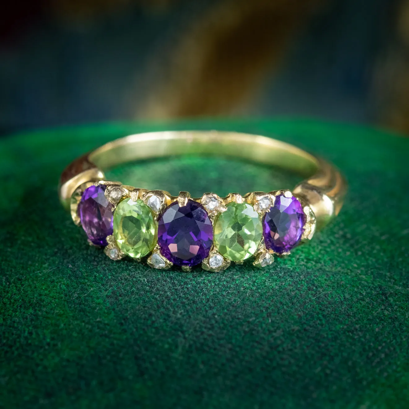 Antique Suffragette Ring Amethyst Peridot Diamond 18Ct Gold Circa 1910