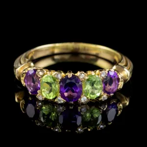 Antique Suffragette Ring Amethyst Peridot Diamond 18Ct Gold Circa 1910