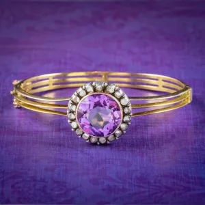 Antique Victorian Amethyst Diamond Bangle 15ct Gold Circa 1880