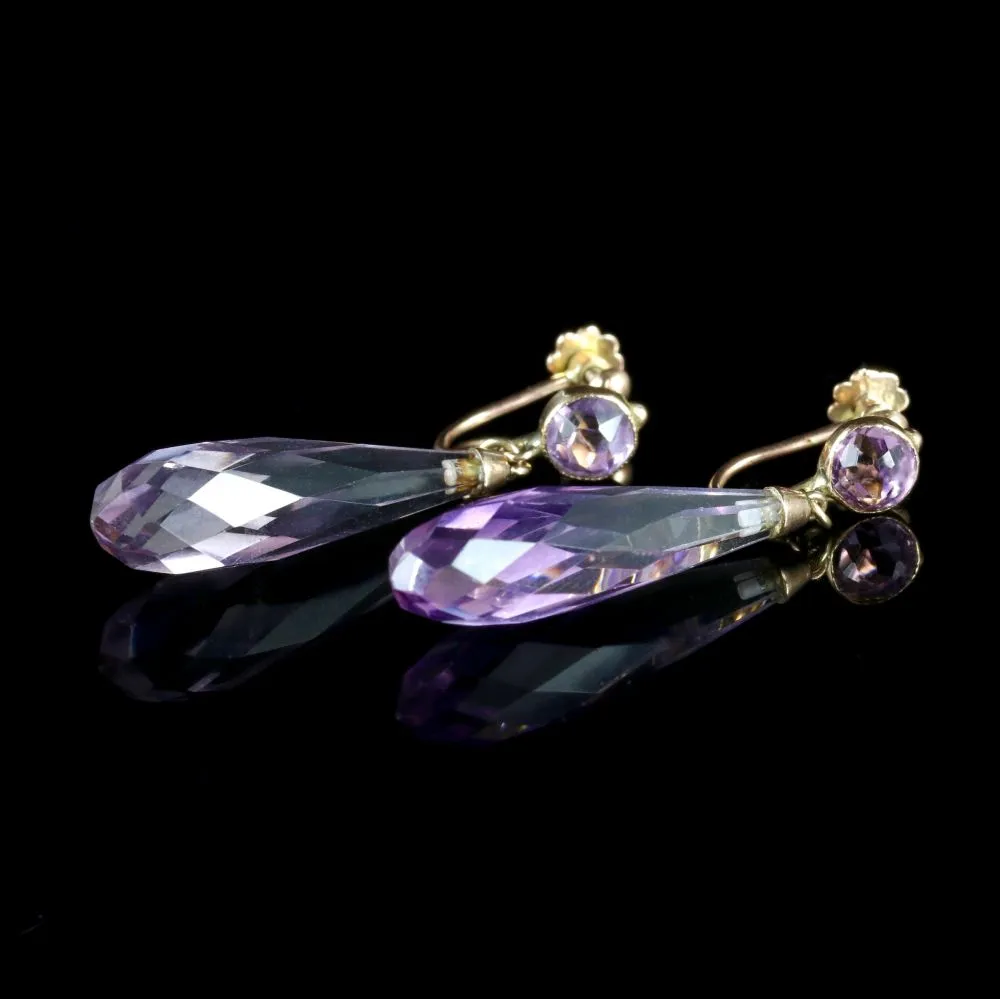 Antique Victorian Amethyst Earrings 9ct Gold Screw Back Circa 1900