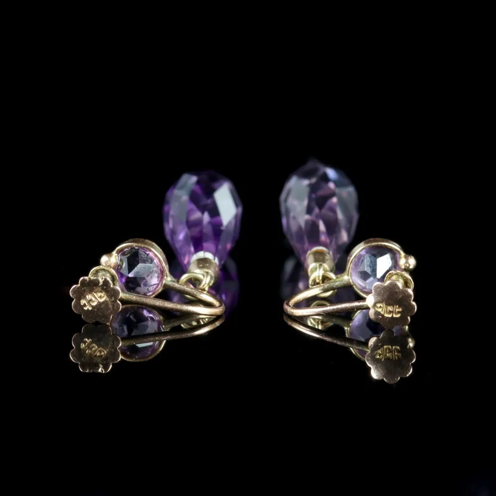 Antique Victorian Amethyst Earrings 9ct Gold Screw Back Circa 1900