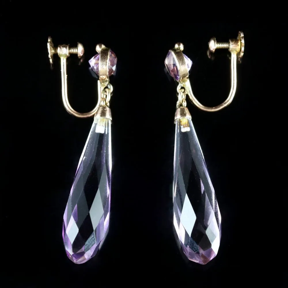 Antique Victorian Amethyst Earrings 9ct Gold Screw Back Circa 1900