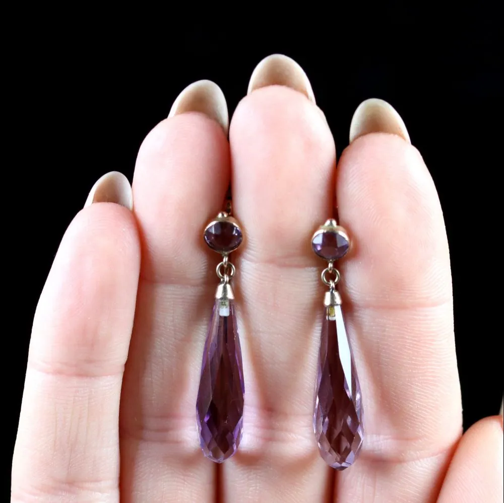 Antique Victorian Amethyst Earrings 9ct Gold Screw Back Circa 1900