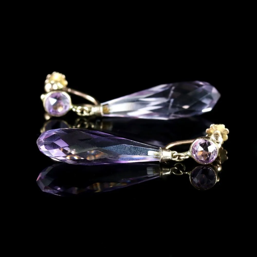 Antique Victorian Amethyst Earrings 9ct Gold Screw Back Circa 1900