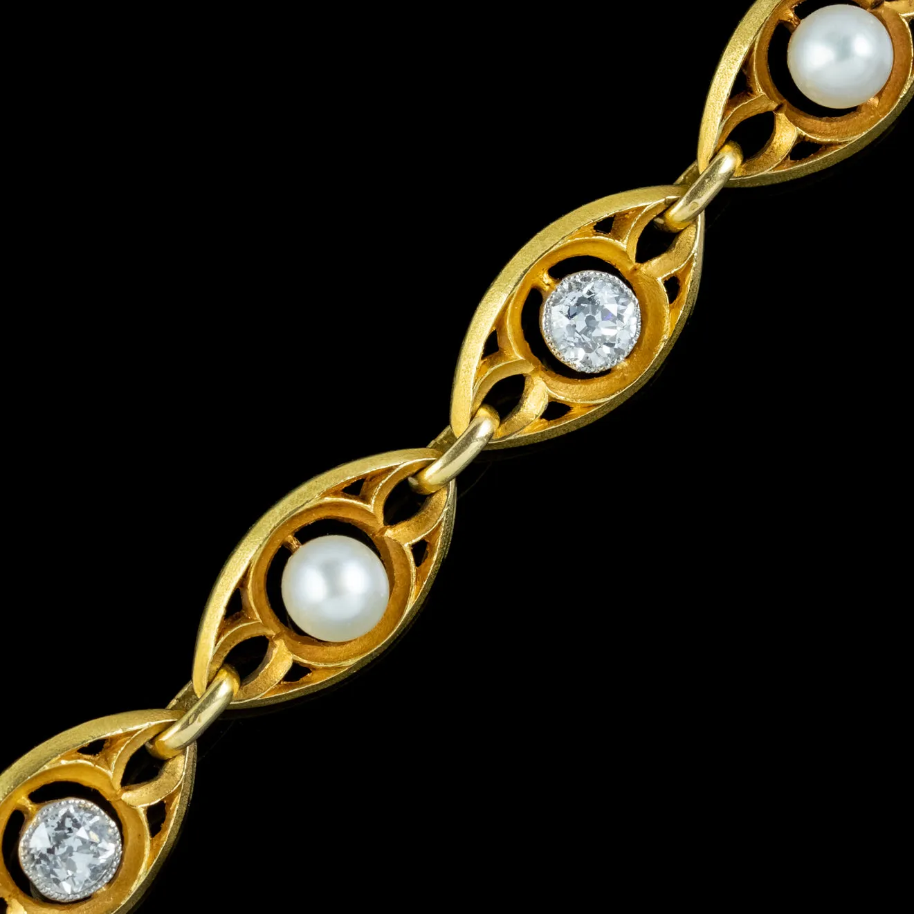 Antique Victorian Art Nouveau French Diamond Pearl Bracelet 18ct Gold 3ct Of Diamond