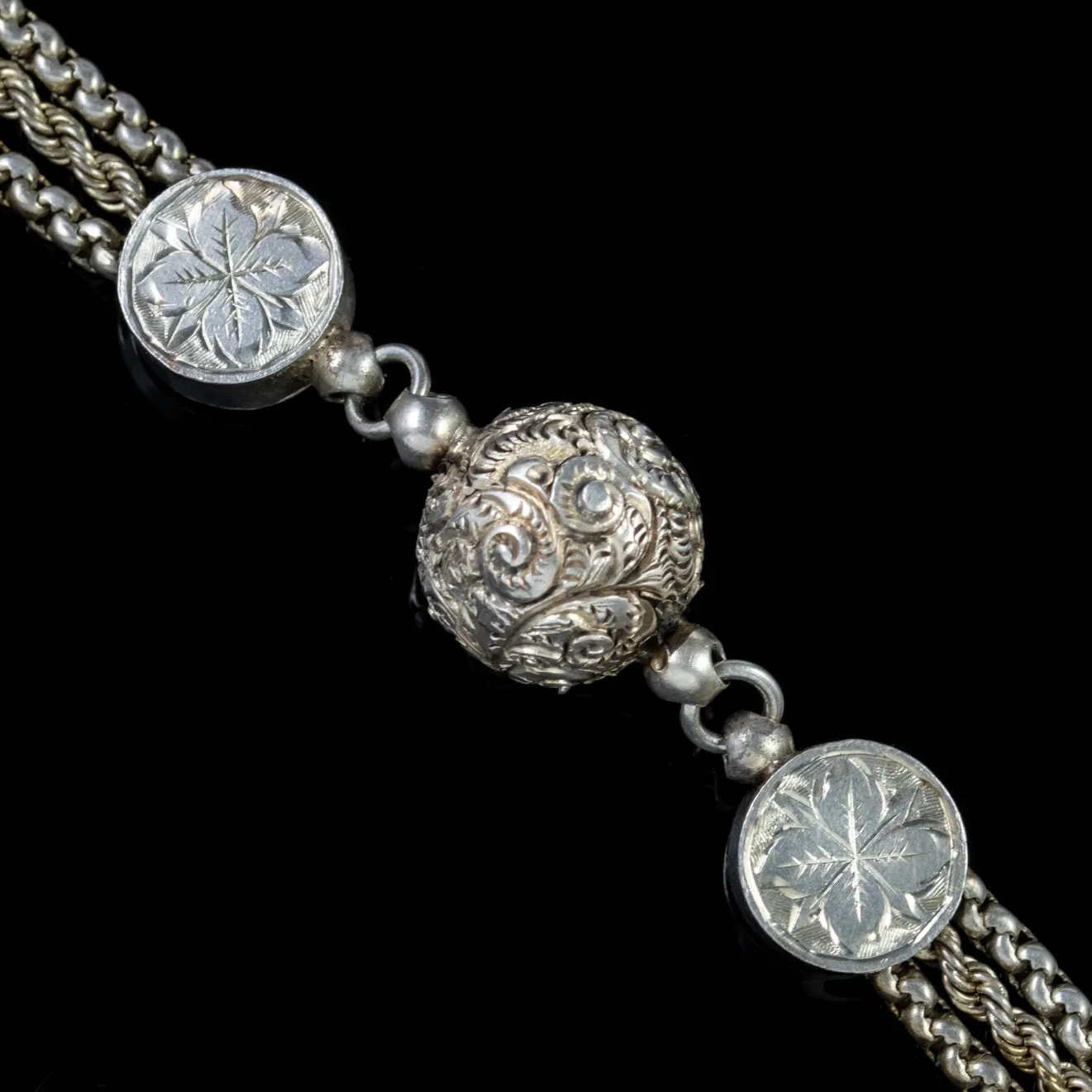 Antique Victorian Enamel Flower Albertina Bracelet Silver Circa 1890