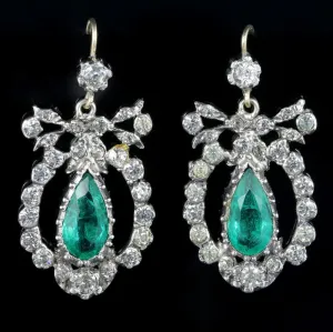 Antique Victorian Green Paste Earrings Silver Gold wires