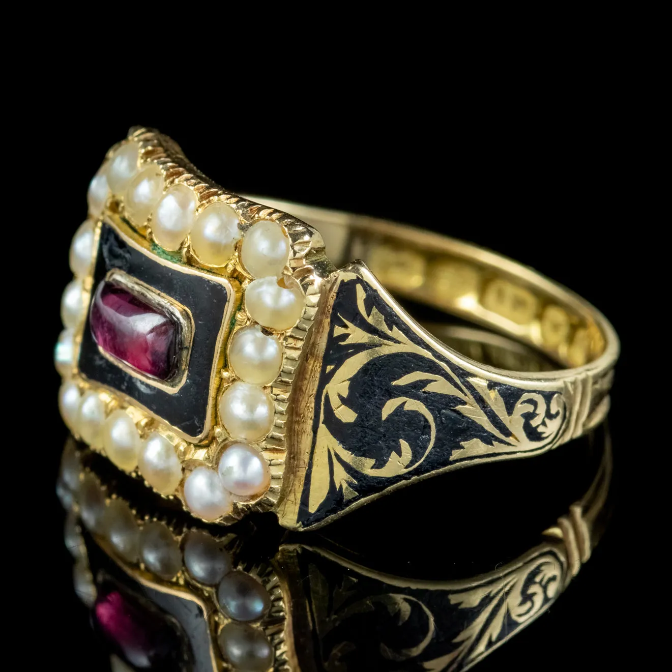 Antique Victorian Mourning Ring Garnet Pearl Betty Nath Dated 1842