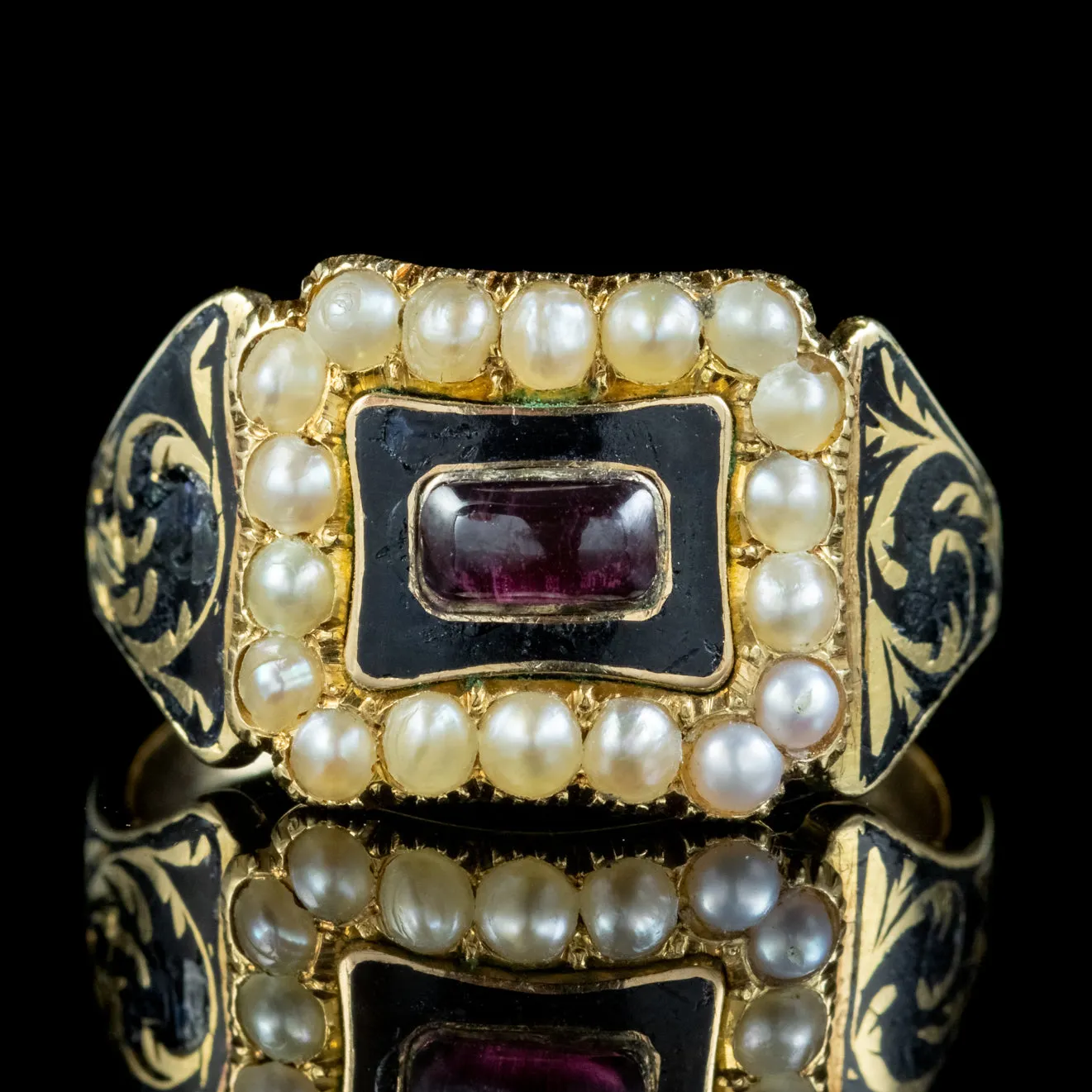 Antique Victorian Mourning Ring Garnet Pearl Betty Nath Dated 1842