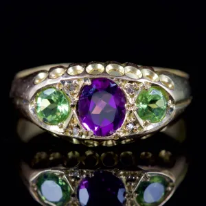 Antique Victorian Ring Suffragette Amethyst Peridot Diamond 18Ct Dated 1912