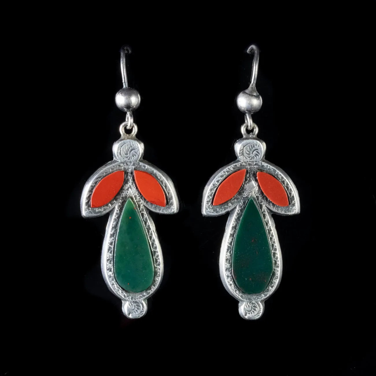 Antique Victorian Scottish Jasper Carnelian Earrings Silver Circa 1860