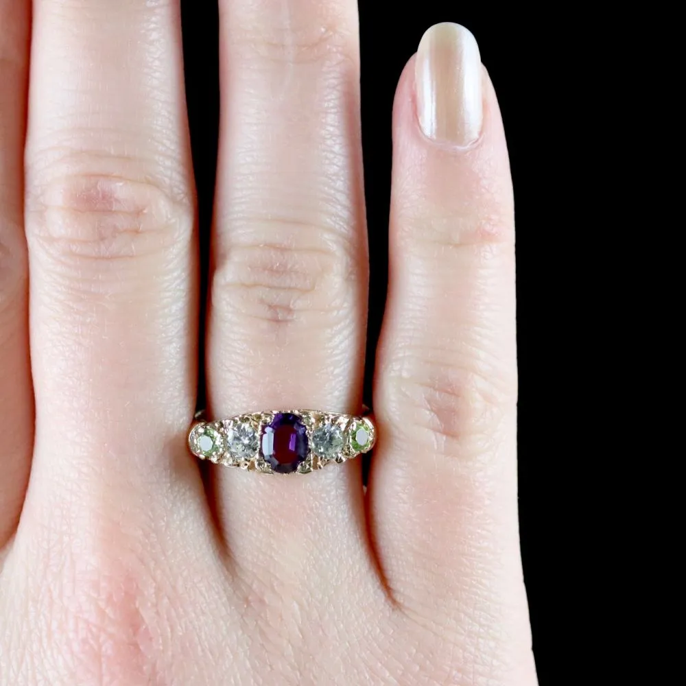 Antique Victorian Suffragette Ring Diamond Amethyst Peridot Circa 1900