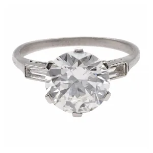 Art Deco French GIA 2.99 Carat Round Brilliant Cut Diamond Platinum Ring