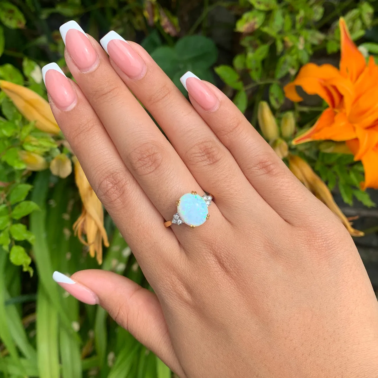 Art Deco Style Opal Cz Ring 5ct Opal