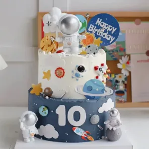 Astronaut Cake Decoration Universe Space Theme Cake Toppers Sprinkles Cakes Baking Ornaments For Kid Boy Birthday Party Supplies