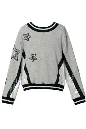 Baby Girl's Sporty Pleather Trim Star Crewneck