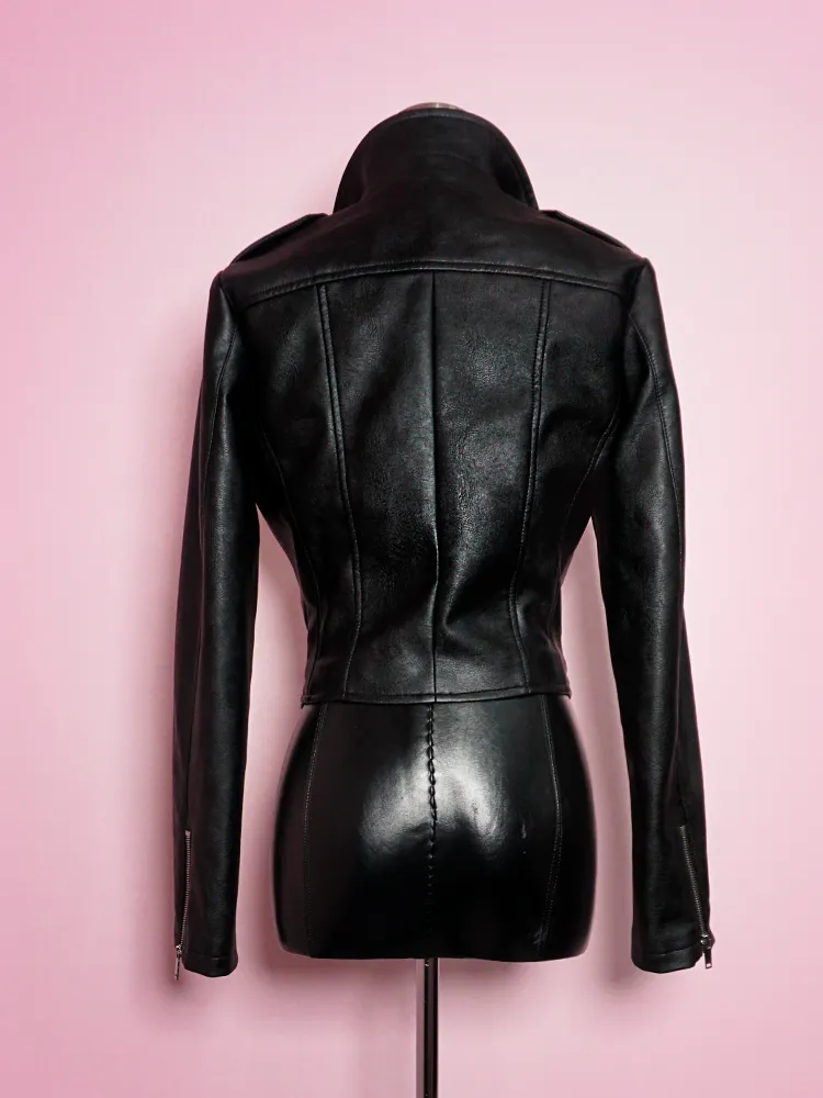 Bad Girl Cropped Motorcycle Jacket in Vegan Leather - Vixen by Micheline Pitt