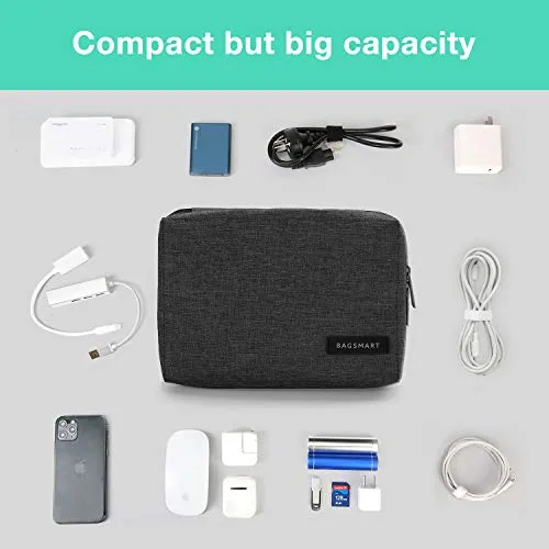 BAGSMART Electronic Organizer Small Travel Cable Organizer Bag for Hard Drives, Cables, Phone, USB, SD Card, Black