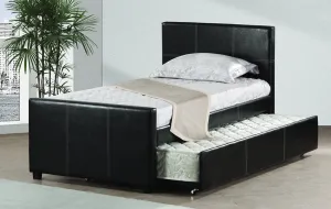 Bailey Black Faux Leather Twin Platform Bed with Trundle