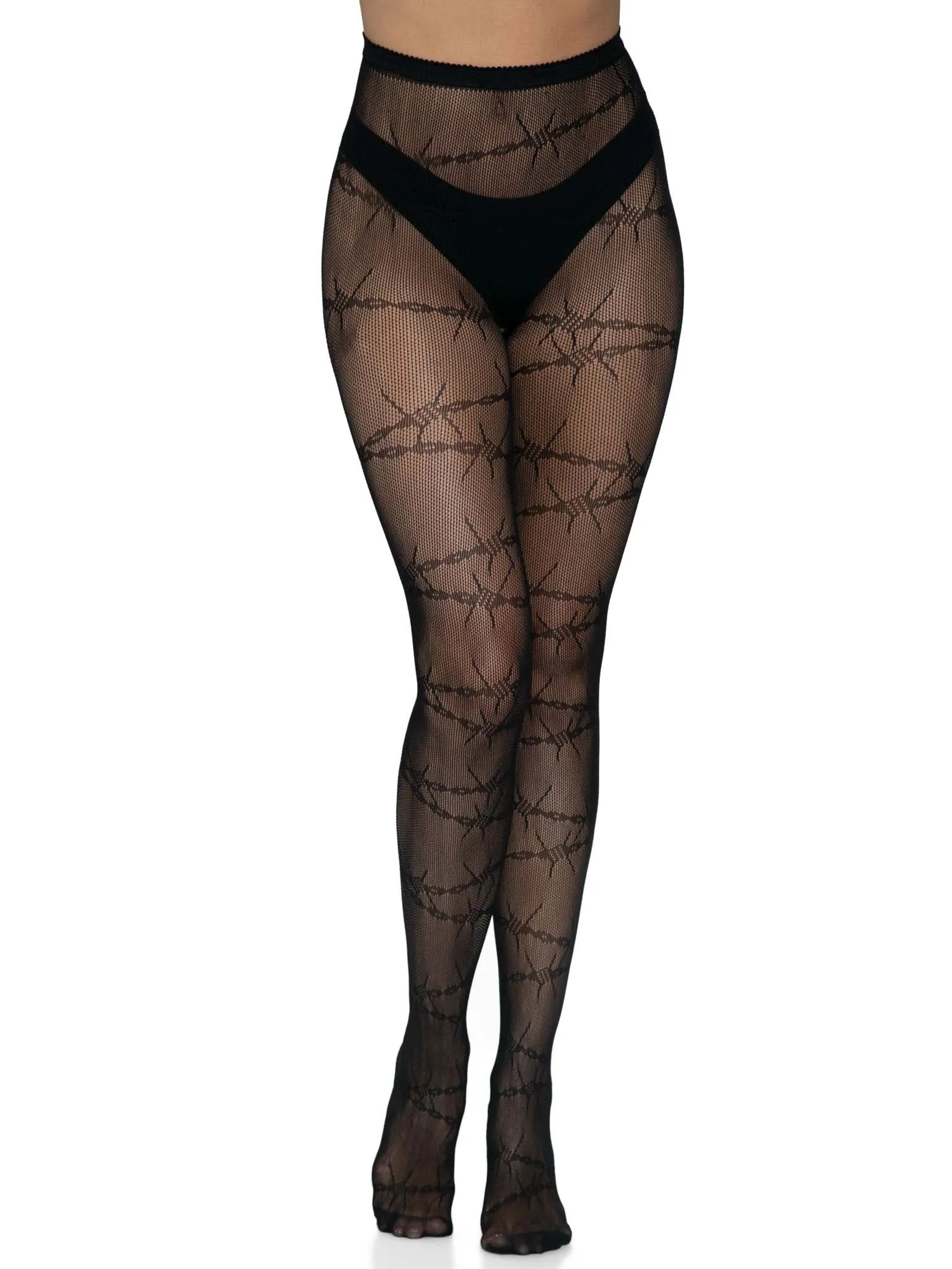 Barbed Wire Fishnet Tights - One Size - Black