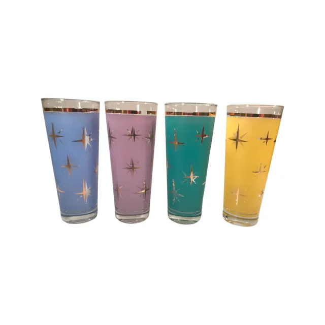 Bartlett Collins Mid-Century Atomic North Star Tall Collins Cocktail Glasses (Set of 4)