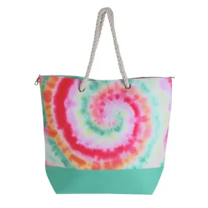 Beach Tote Bag with Rope Handles and Magnetic Seal - Tie Dye Design