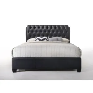 Beatrice Button Tufted King Bed, Black Faux Leather