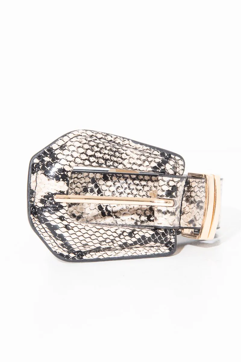 Beige Snake Print Faux Leather Belt - Anori