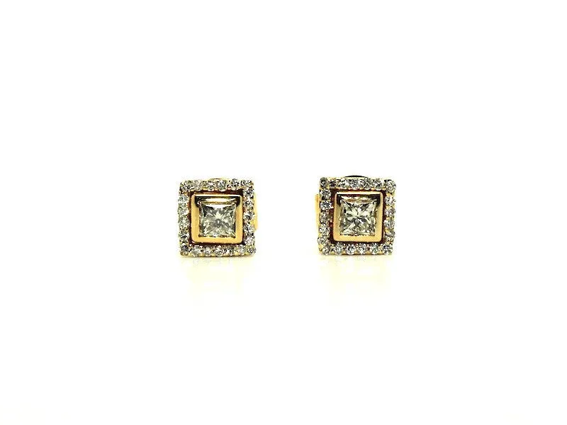 Bezel Set Princess Cut Diamond Stud With Diamond Jackets