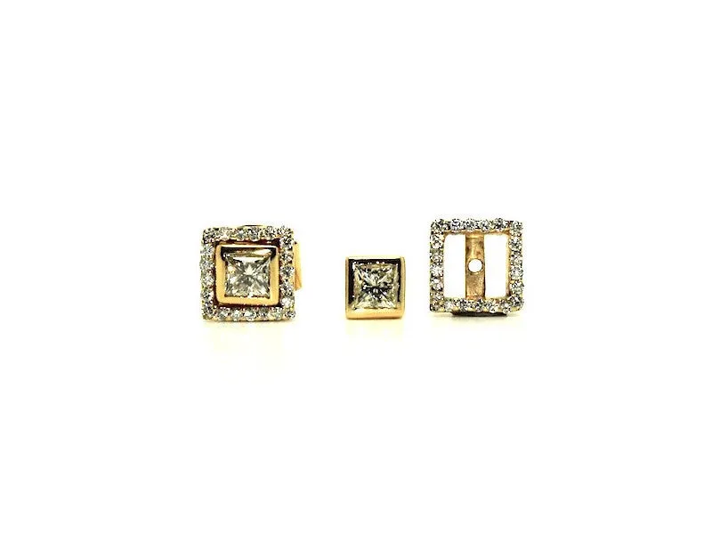 Bezel Set Princess Cut Diamond Stud With Diamond Jackets