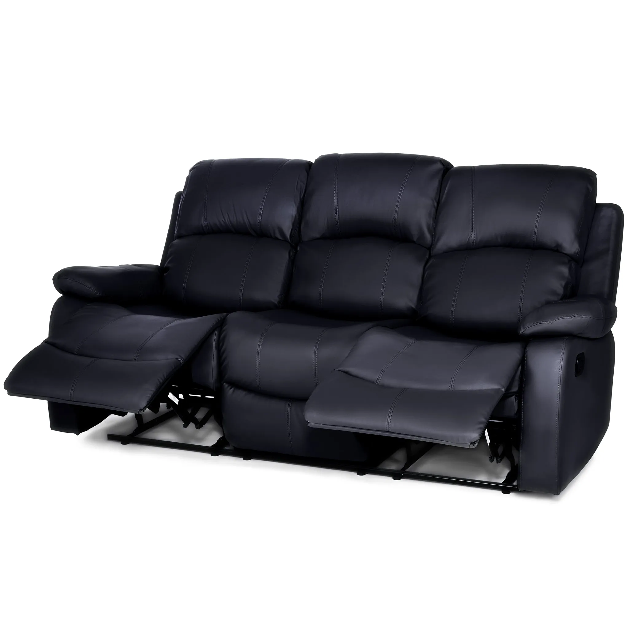 Black Faux Leather Manual Recliner Sofa Suite