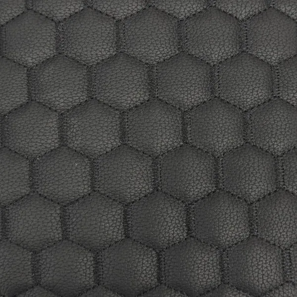 Black Honeycomb Hexagon Quilted Foam Backed Faux Leather Vinyl Fabric