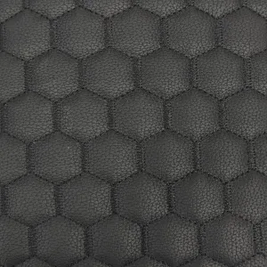 Black Honeycomb Hexagon Quilted Foam Backed Faux Leather Vinyl Fabric