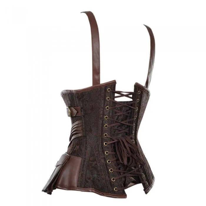 Borrego Brocade And Faux Leather Steampunk Underbust Corset