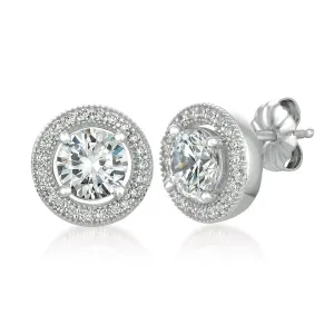 Brilliant Cut Halo Stud Earrings in Platinum