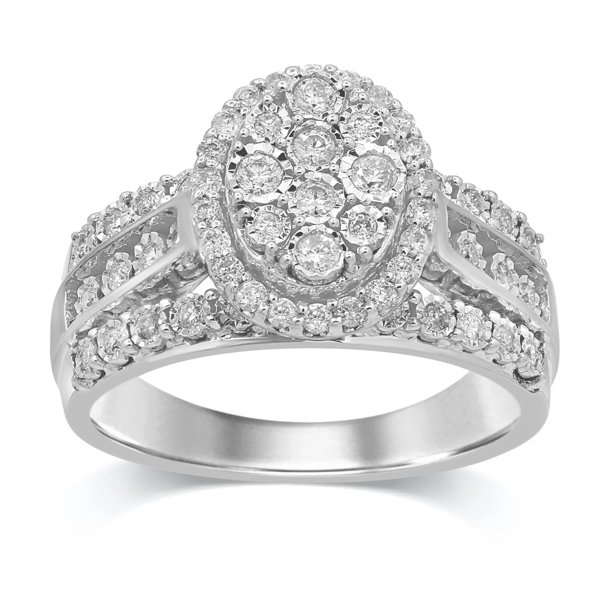 Brilliant Illusion Oval Miracle Halo Ring with 0.50ct of Diamonds in Sterling Silver