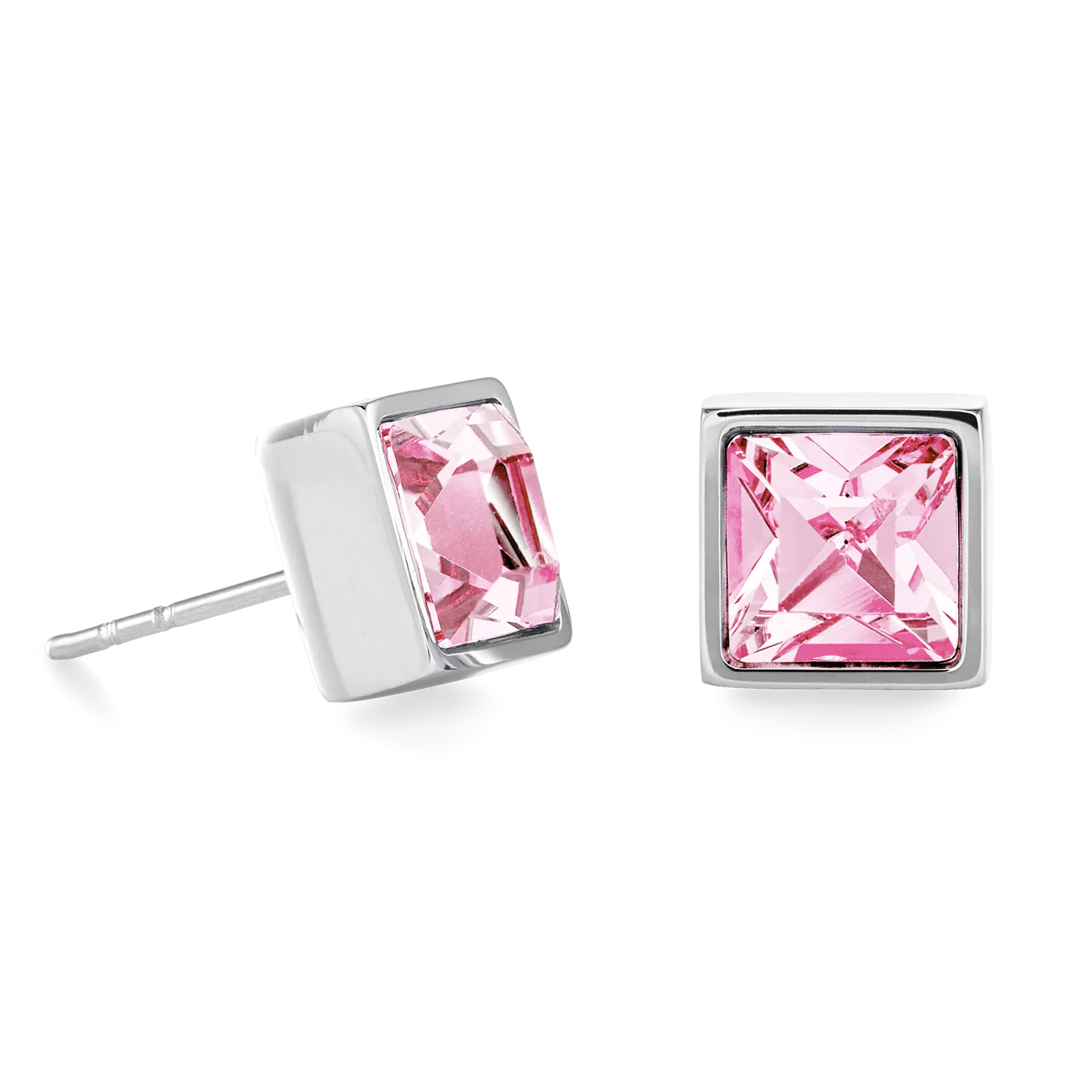 Brilliant Square big earrings silver light pink