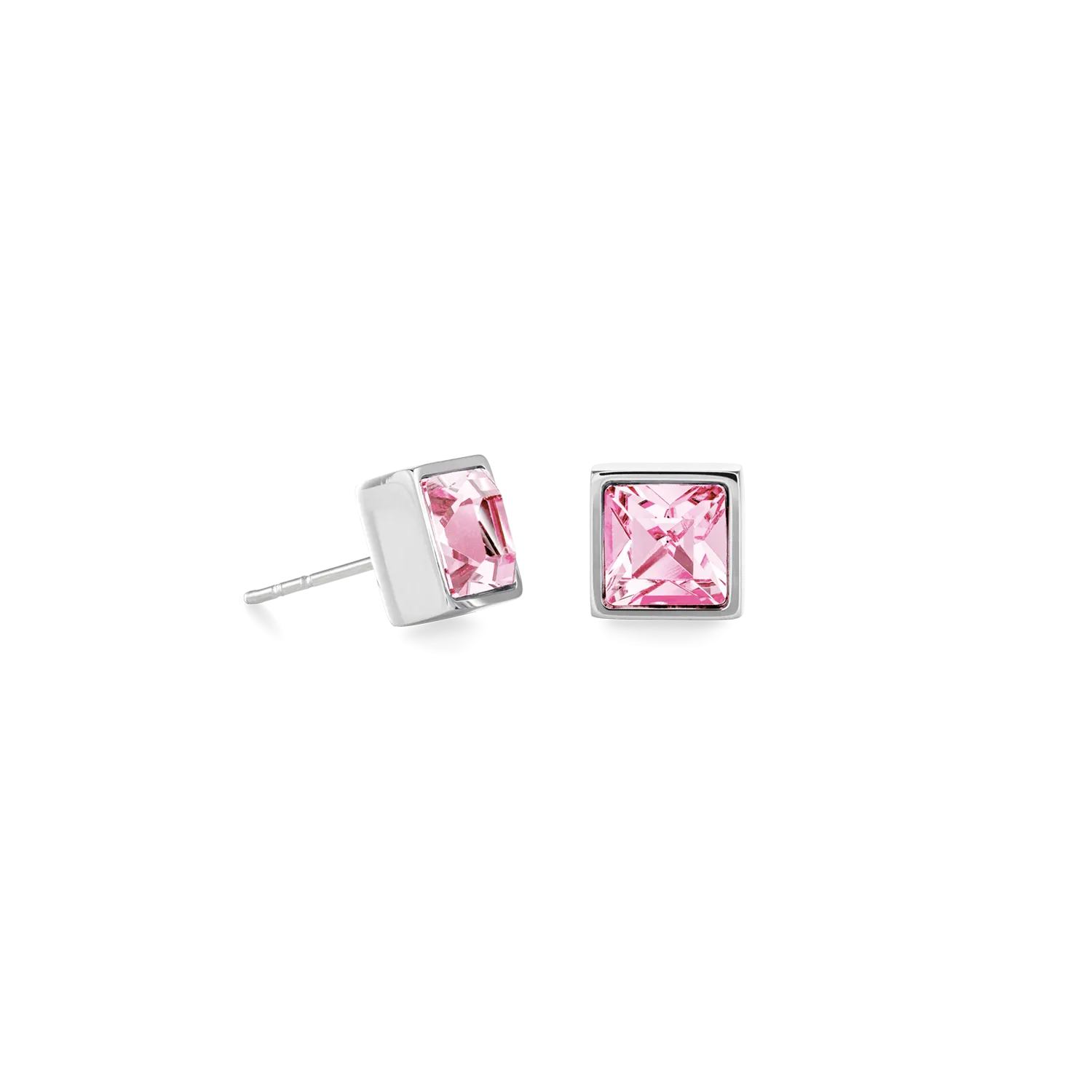 Brilliant Square big earrings silver light pink