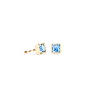 Brilliant Square small earrings gold pale blue