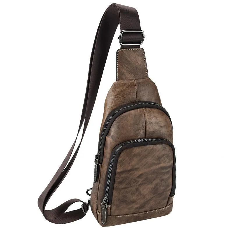 Brown Cool LEATHER MENS Sling Bag One Shoulder Backpack Blue Chest Bag Sports Bag For Men