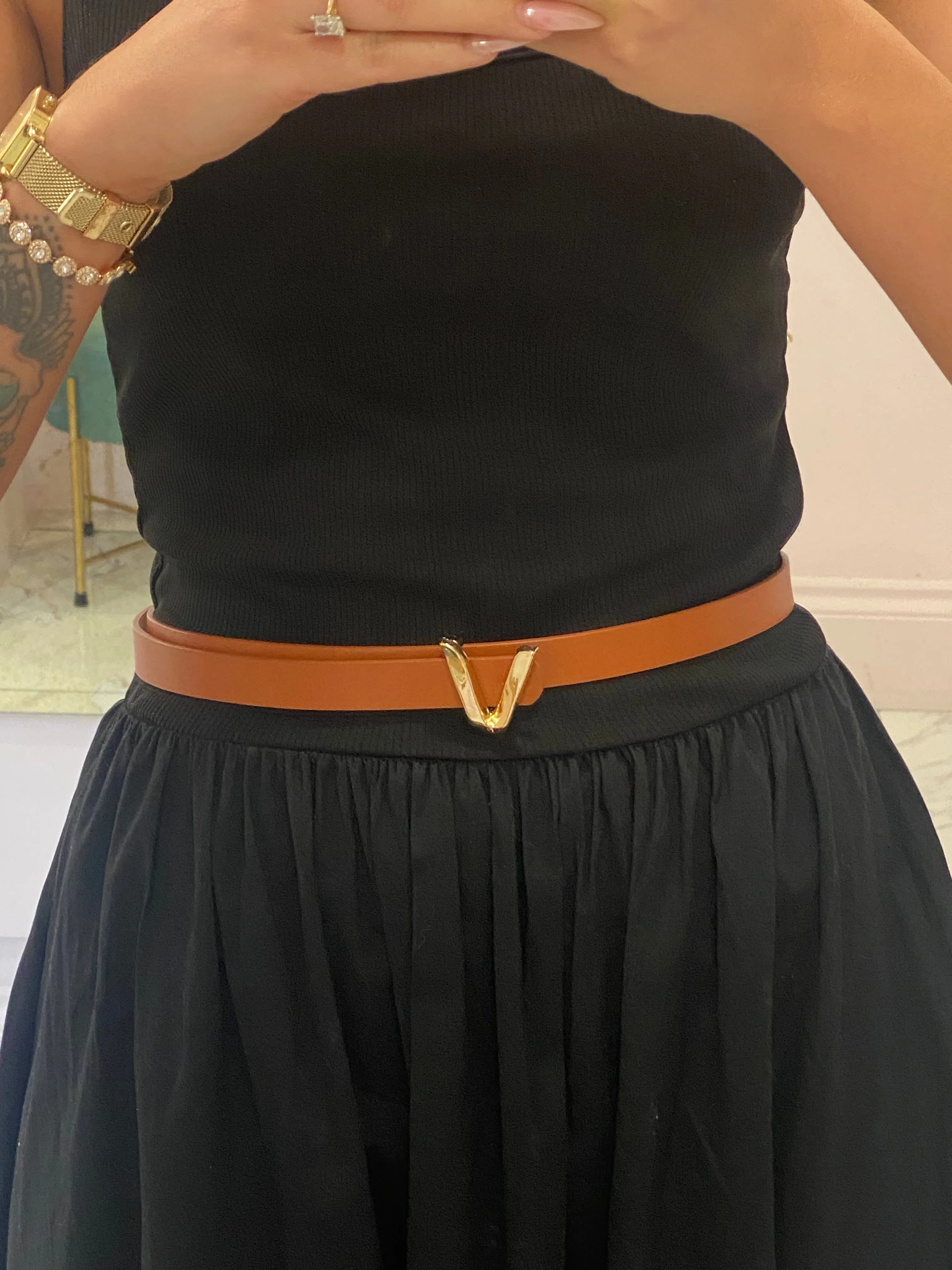 Camel Belt With V Buckle