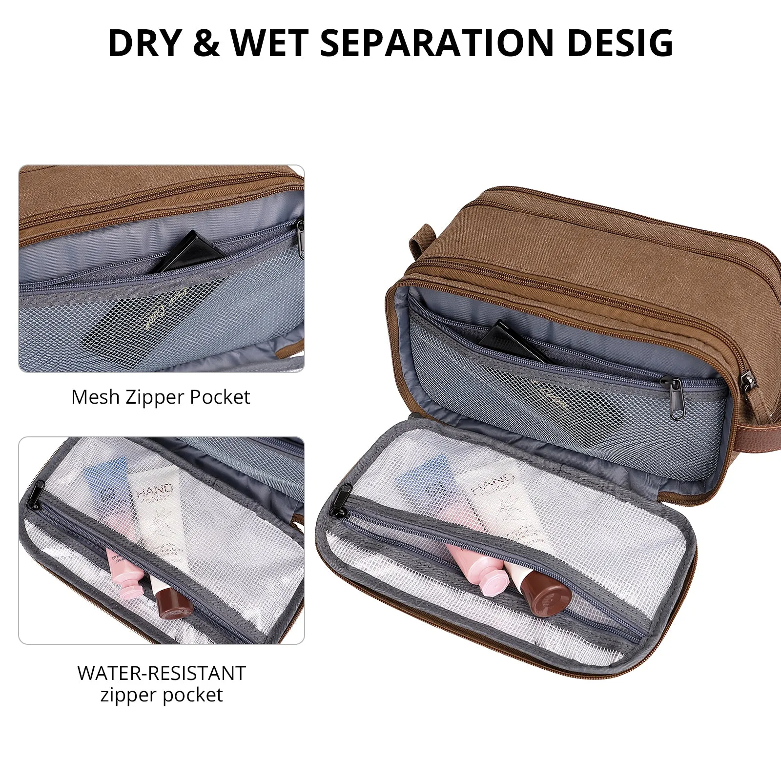 Canvas Toiletry Bag for Men Hanging Dopp Kit