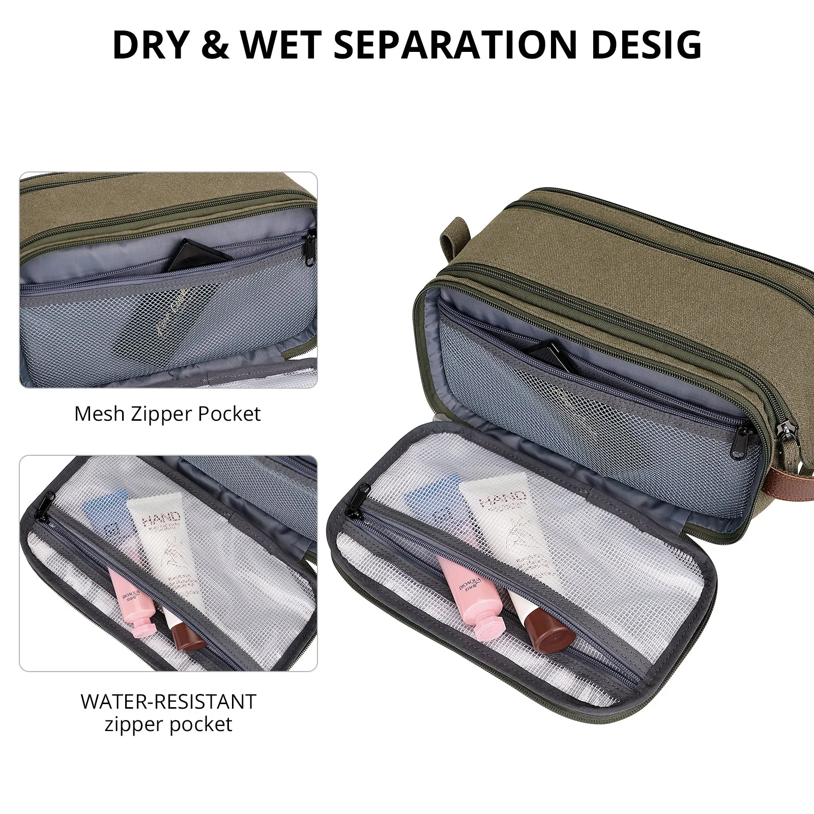 Canvas Toiletry Bag for Men Hanging Dopp Kit